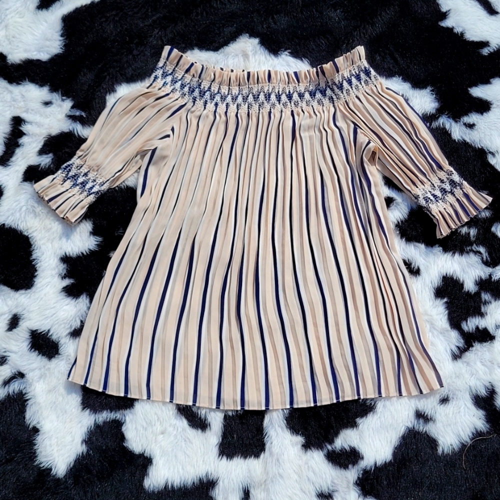 Moon River barely worn, like new, offshoulder sheer striped boho dress size S